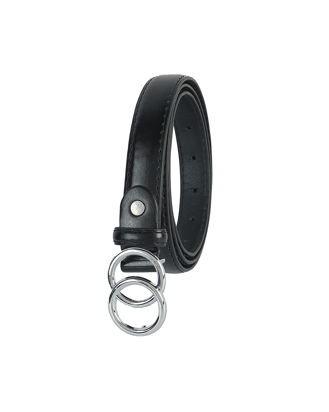 Time and Tru Women's Double Circle Buckle Belt, Black 