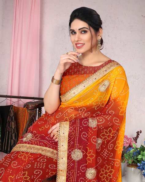 Buy Orange Casual Wear Sarees Online for Women in USA