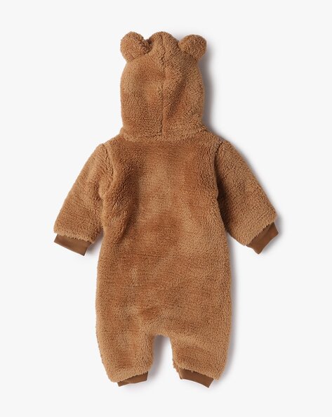 Brown Baby Zip-Up Hooded Jumpsuit