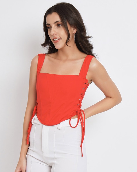 Square Necklined Corset Top Red