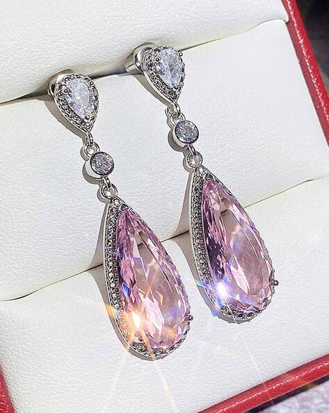 Jewels galaxy Silver-Plated Stone-Studded Drop Earrings
