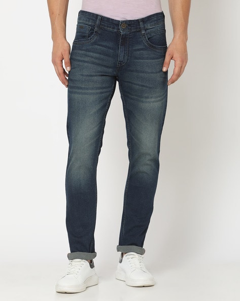Slate Blue Stone Slim Fit Mid-Rise Clean Look Denim Jeans