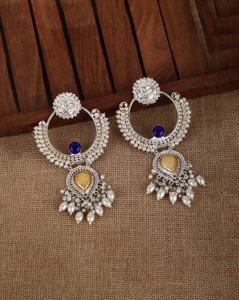 Women Silver-Plated Chandbali Earrings