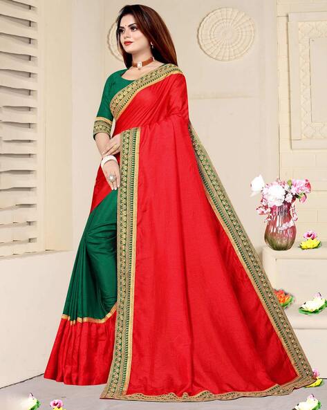 Bright Red color pure Katan Banarasi silk saree in Teal Green combination  keeps the traditional Banarasi esse… | Wrap dress pattern, Banaras sarees,  Banarasi sarees