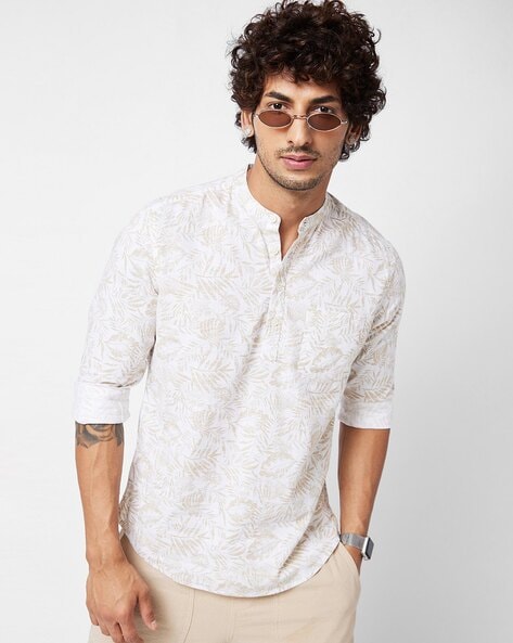 White linen short kurta for clearance mens