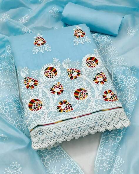 Women Embroidered Unstitched Dress Material Price in India