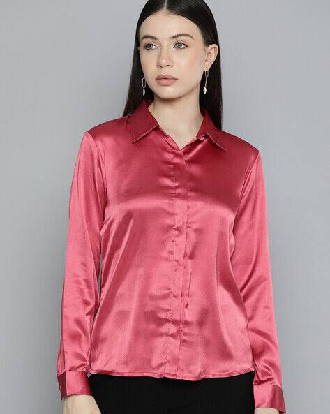 Buy Wisstler Women Satin Shirt with Spread Collar Online | Ajio.com