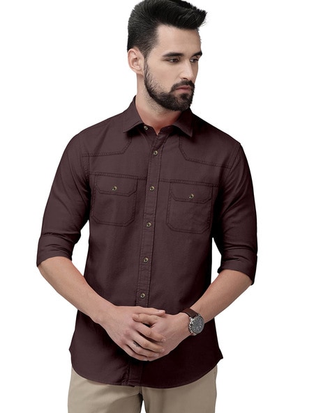 Buy RUSTIC MAROON Shirts for Men by FABFARM Online