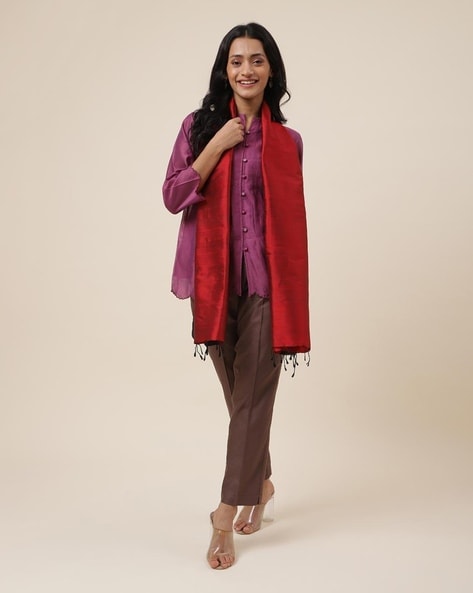 Women Ikat Stole with Tassels Price in India