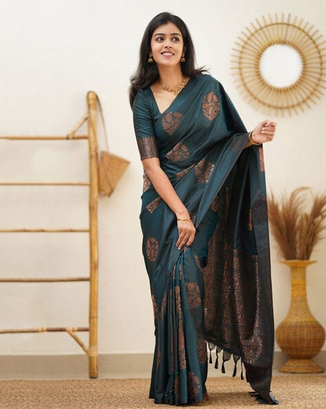 Buy Teal Sarees for Women by Indie Picks Online
