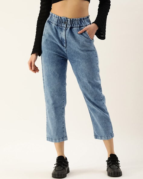 Women High-Rise Paper Bag Style Stretchable Jeans