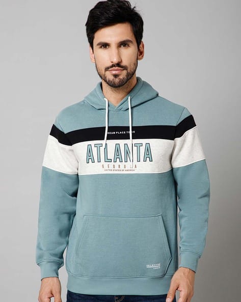 Men Colour-Blocked Hooded Regular Fit Sweatshirt