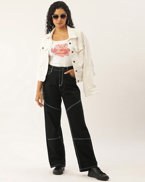 Women High-Rise Relaxed Fit Jeans with Contrast Stitch