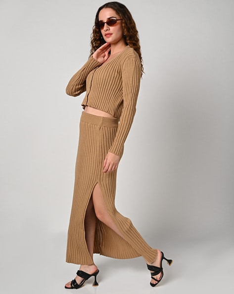 Beige skirt hotsell and jacket set