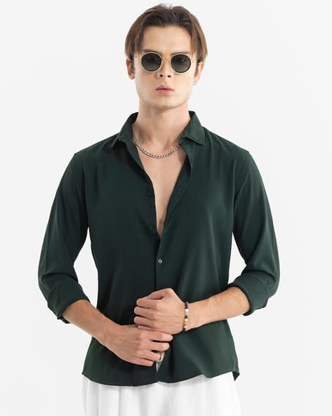 Men Spread-Collar Slim Fit Shirt