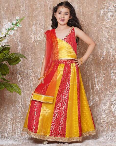 Pattu Lehenga For Baby Girl |Silk Ethnic Skirt And CropTop |The Nesavu –  The Nesavu