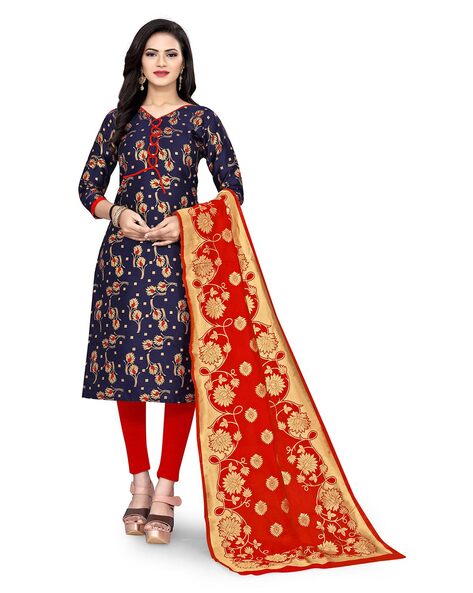 Women Floral Woven Unstitched Dress Material Price in India