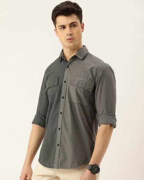 grey cotton casual shirt