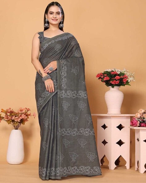 Grey Bandhani Chiffon Saree | Leemboodi