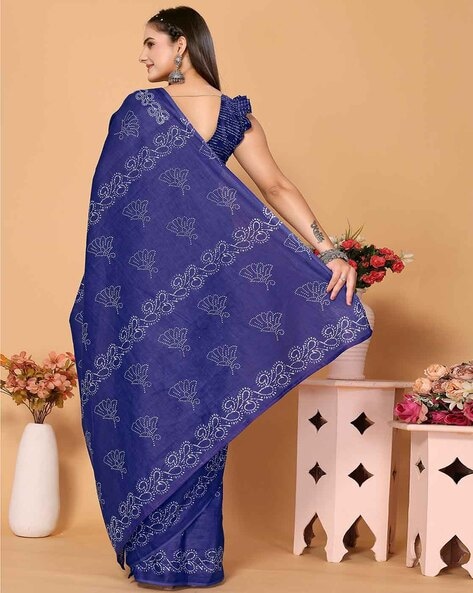 Navy Blue & Cool Grey Shaded Pure Khaddi Georgette Bandhani Saree - Etsy