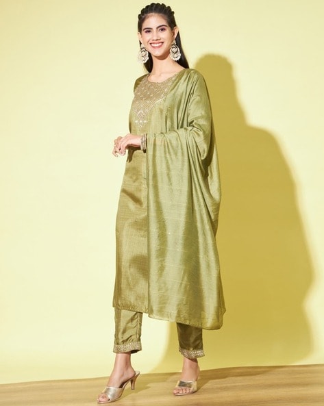 Buy Riara Women's Art Silk Kurti with Pant Regular Straight Suit Polka Dot  Pattern Kurta Set for Ladies (Small, Gold) Online at Best Prices in India -  JioMart.