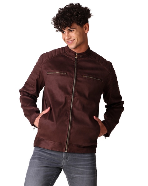 Ajio leather jackets mens hotsell