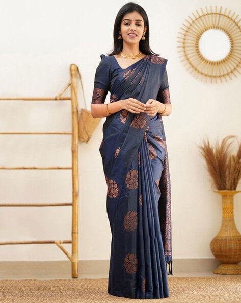 Buy Navy Blue Sarees for Women by Indie Picks Online