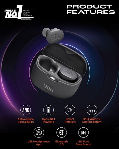 JBL Tune Buds True Wireless Noise Cancelling Earbuds with Bluetooth 5.3,  Ambient Aware, and IP54 Water Resistance - Black