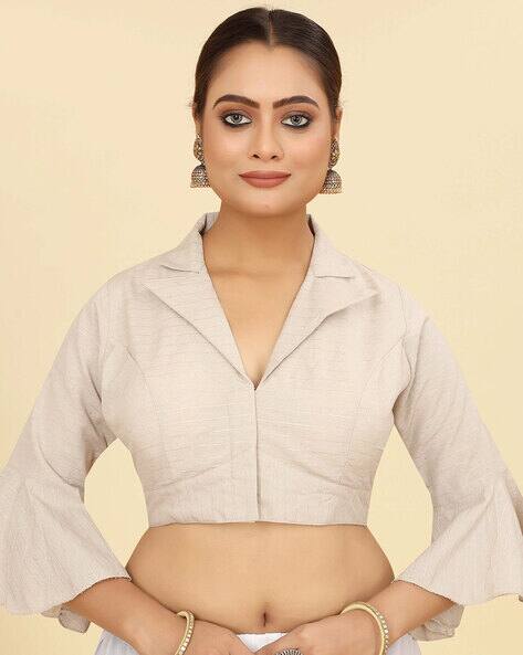 Women Front-Open Blouse with Ruffle Sleeves