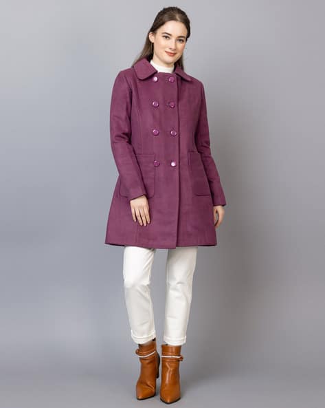 Women High-Neck Trench Coat with Buttoned Accent