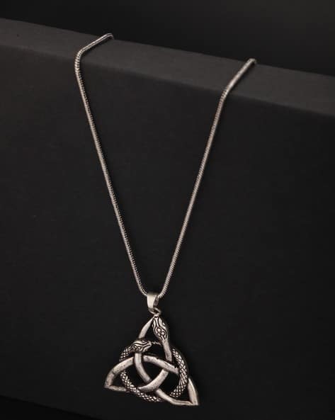 Silver-Plated Snake Triad Pendant with Chain