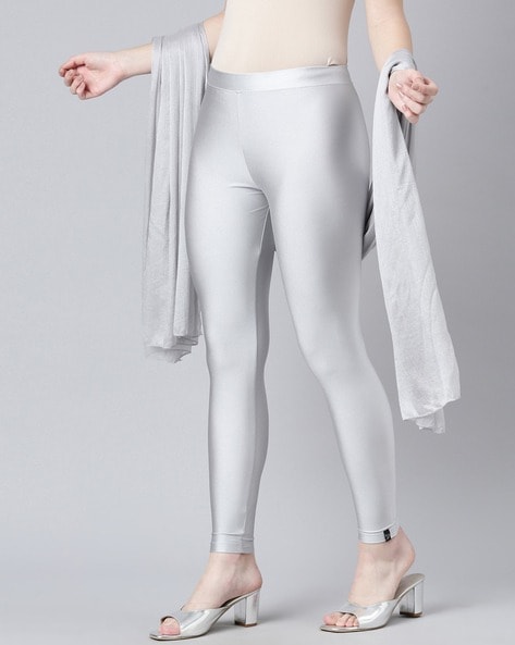 Buy TWIN BIRDS Women Silver Solid Nylon Shimmer Legging Online at
