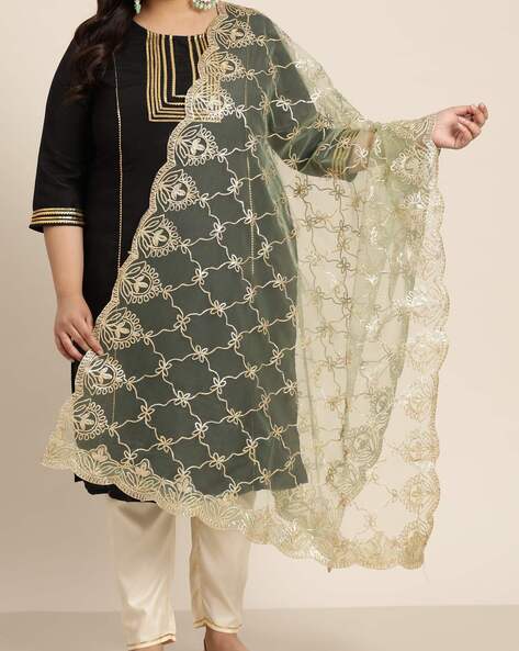 Women Embroidered Dupatta with Scalloped Border Price in India