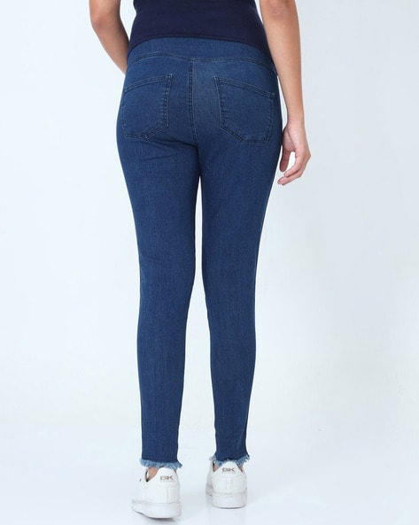 Buy V VOCNI Maternity Jeans Skinny Distressed Denim Stretch Slim Jeggings  Underbelly Pregnancy Pants, 001 a Light Blue, Large at Amazon.in