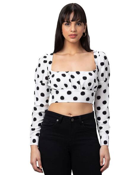 white polka dot crop top