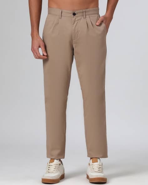 Men Solid Straight Fit Double-Pleated Chinos