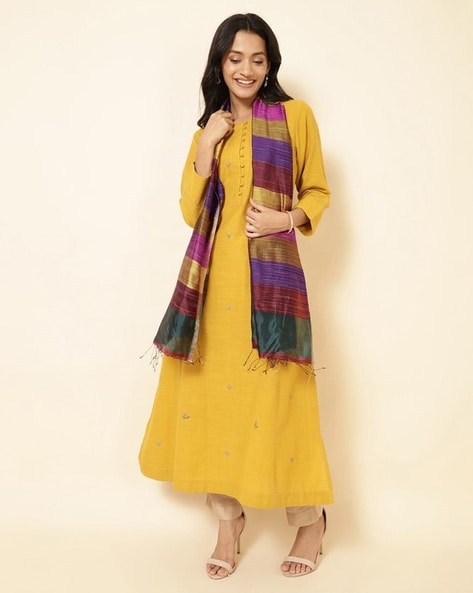 Women Colourblock Stole with Tassels Price in India