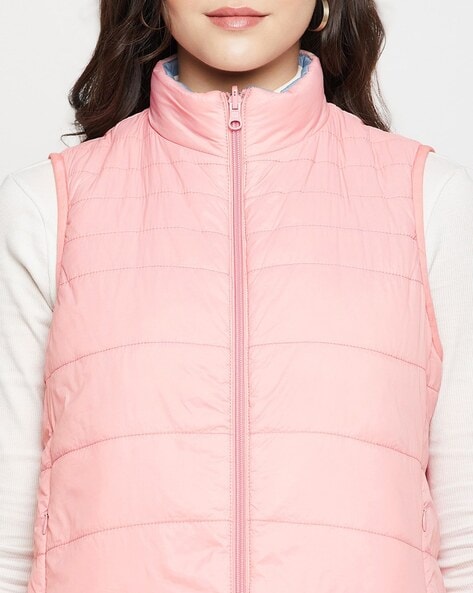 Sleeveless Mock Collar Reversible Casual Jacket