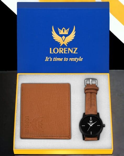 LORENZ CM-1013WL-TAN Water-Resistant Analogue Watch & Wallet Set