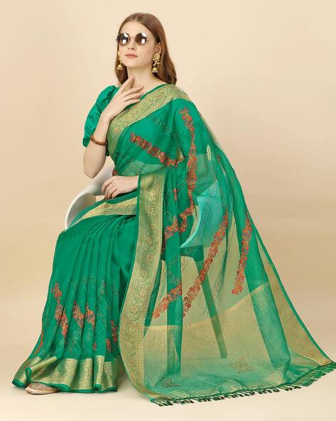 Buy Green Sarees for Women by Nk Textiles Online