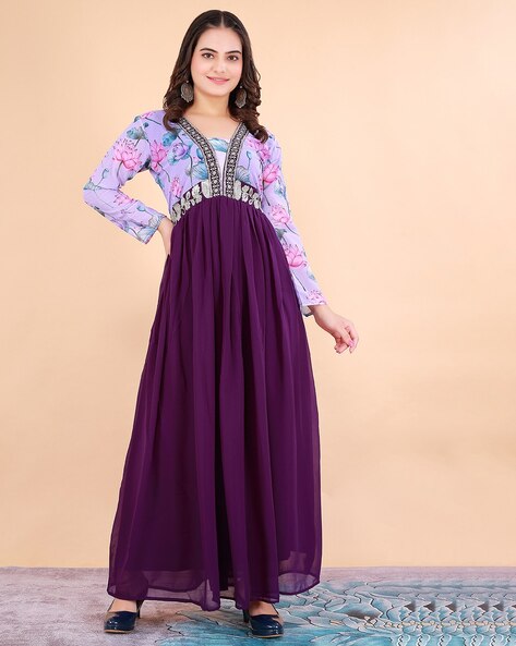 Buy Eggplant Purple Georgette Gown For Women Online - Frontierraas