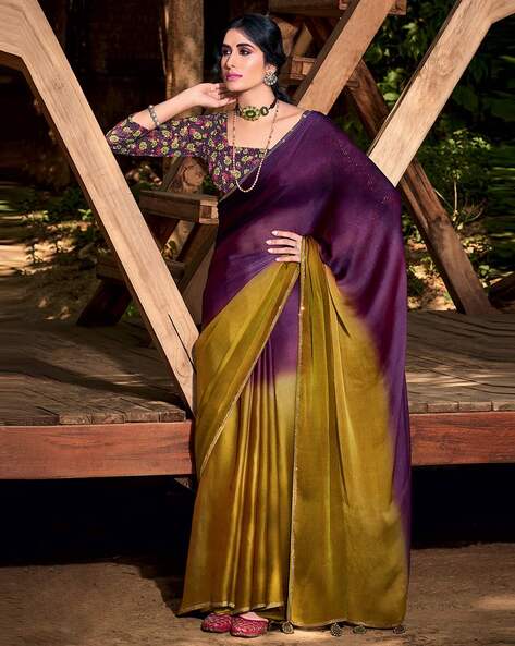 Palpable Purple Saree With Designer Blouse Piece – TrendOye