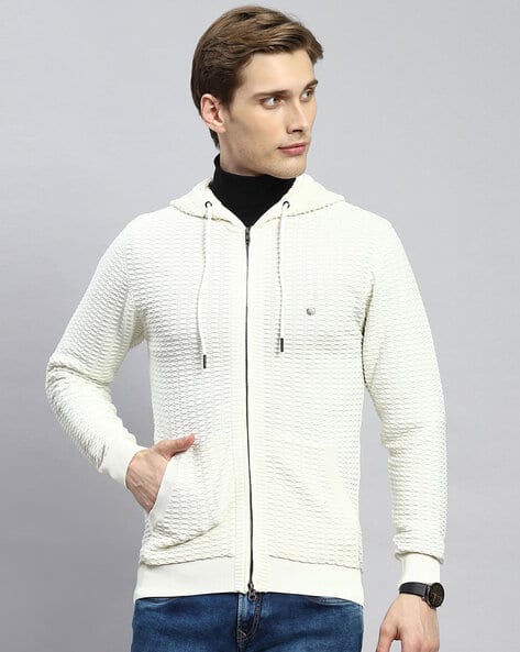 Men Zip-Front Regular Fit Hooded Cardigan