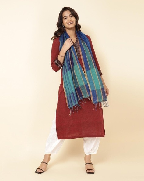 Women Striped Stole with Tassles Price in India