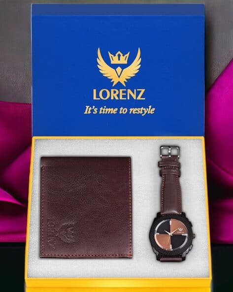 LORENZ CM-407WL-61 Water-Resistant Analogue Watch & Wallet Set