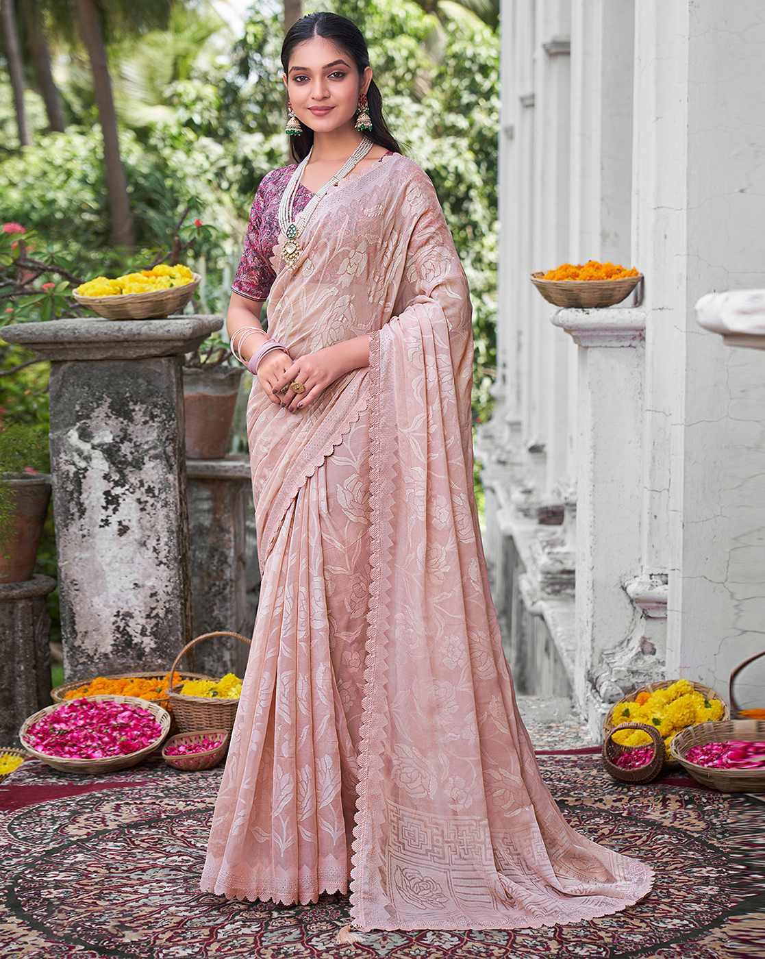 Beige Georgette Silk Saree Party Wear - VJV Now - India