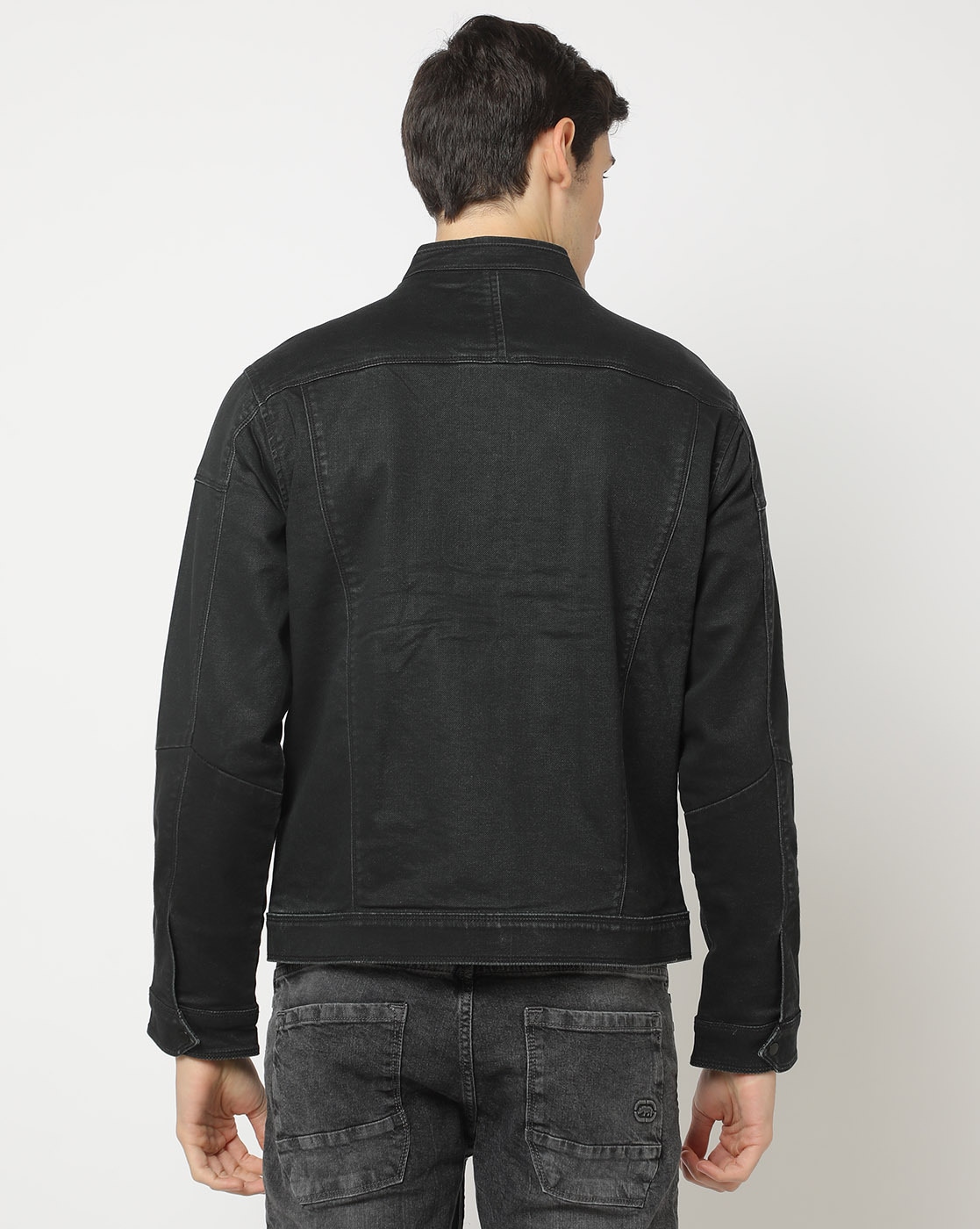 Denim biker jacket - Black/Washed - Men | H&M IN