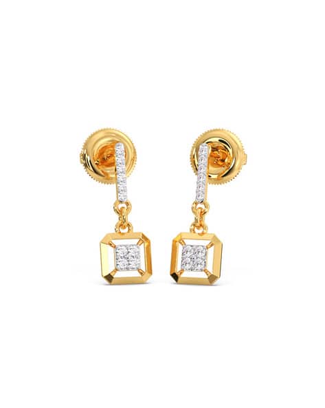 Women Yellow Gold Diamond-Studded Drop Earrings