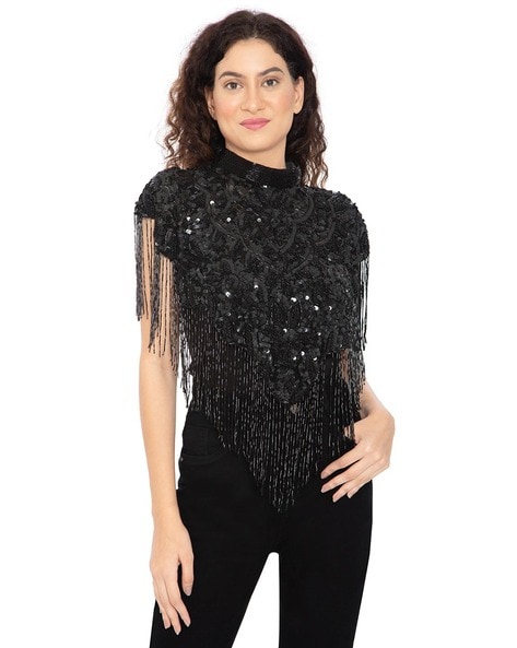 Women Embroidered Poncho with Round Neck Price in India