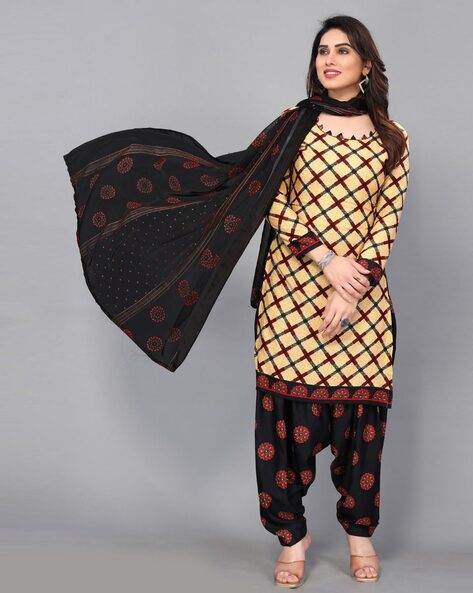 Women Geometric Print Unstitched Dress Material Price in India
